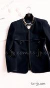 CHANEL 15B Black Wool Piping Collarless Jacket 34 36 38 シャネル ブラック ウール パイピング ノーカラー ジャケット 即発