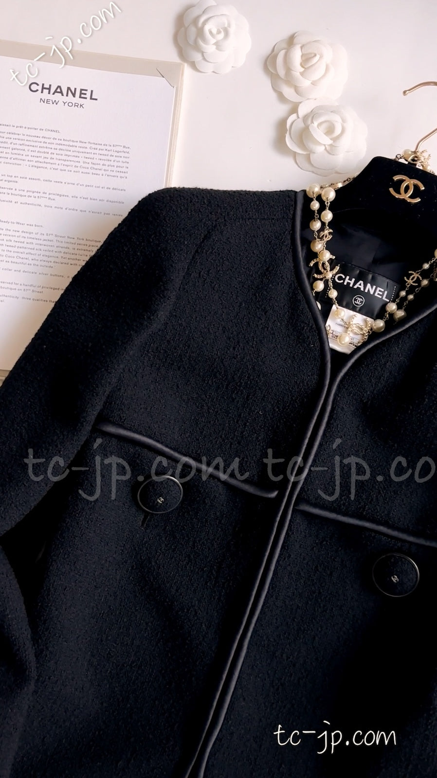 CHANEL 15B Black Wool Piping Collarless Jacket 34 36 38 シャネル ブラック ウール パイピング ノーカラー ジャケット 即発