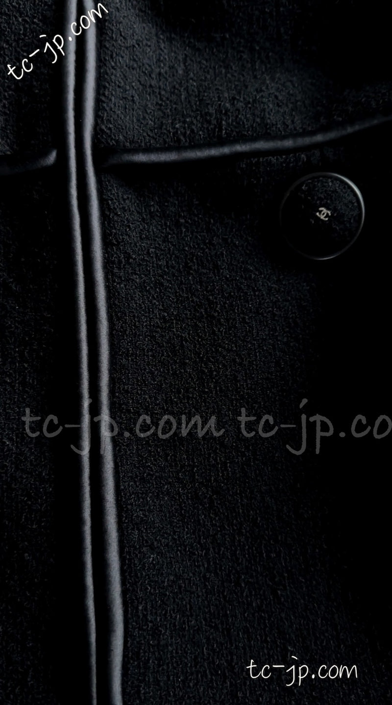 CHANEL 15B Black Wool Piping Collarless Jacket 34 36 38 シャネル ブラック ウール パイピング ノーカラー ジャケット 即発