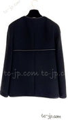 CHANEL 15B Black Wool Piping Collarless Jacket 34 36 38 シャネル ブラック ウール パイピング ノーカラー ジャケット 即発