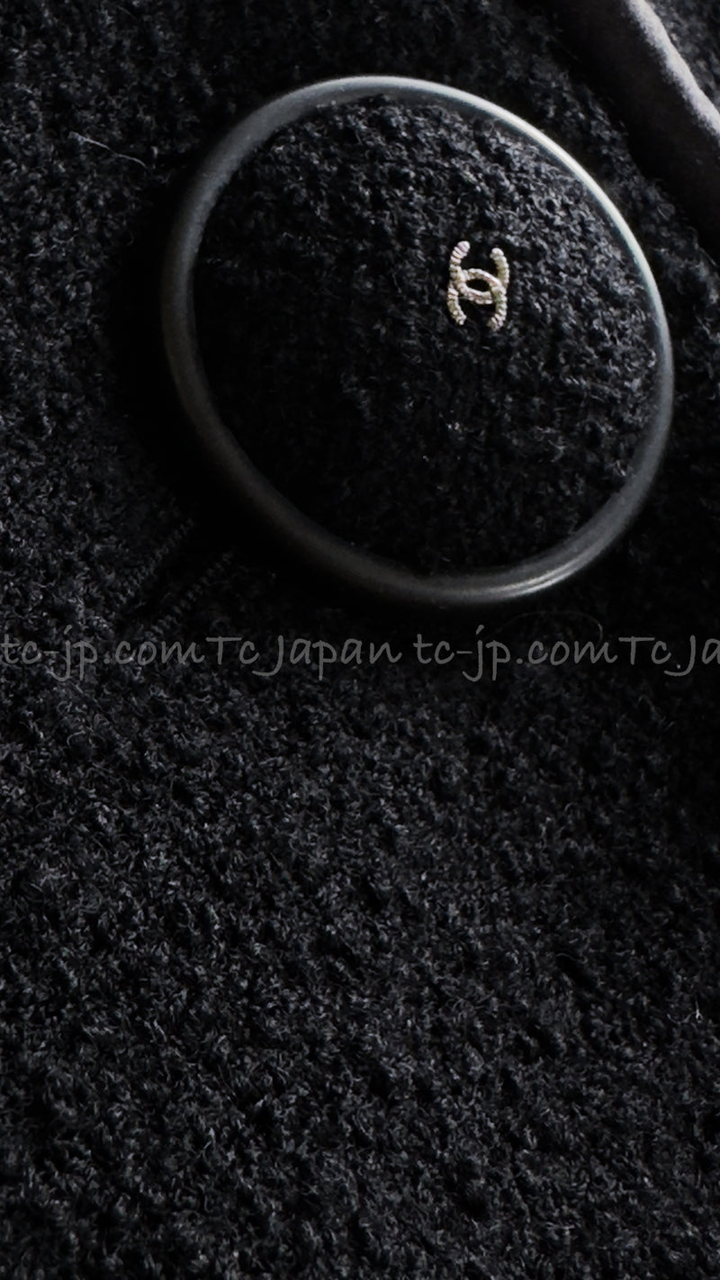 CHANEL 15B Black Wool Piping Collarless Jacket 34 36 38 シャネル ブラック ウール パイピング ノーカラー ジャケット 即発