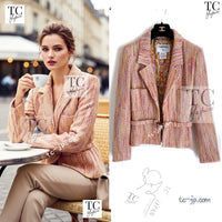 CHANEL 01A Orange Yellow Magenta Belt Jacket 34 36 シャネル オレンジ イエロー マルチ カラー ロゴ ベルト ツイード ジャケット 即発