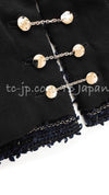 CHANEL 04S Black Navy Metallic Pearl Button Jacket 34 シャネル ブラック ネイビー メタリック パールボタン ジャケット 即発