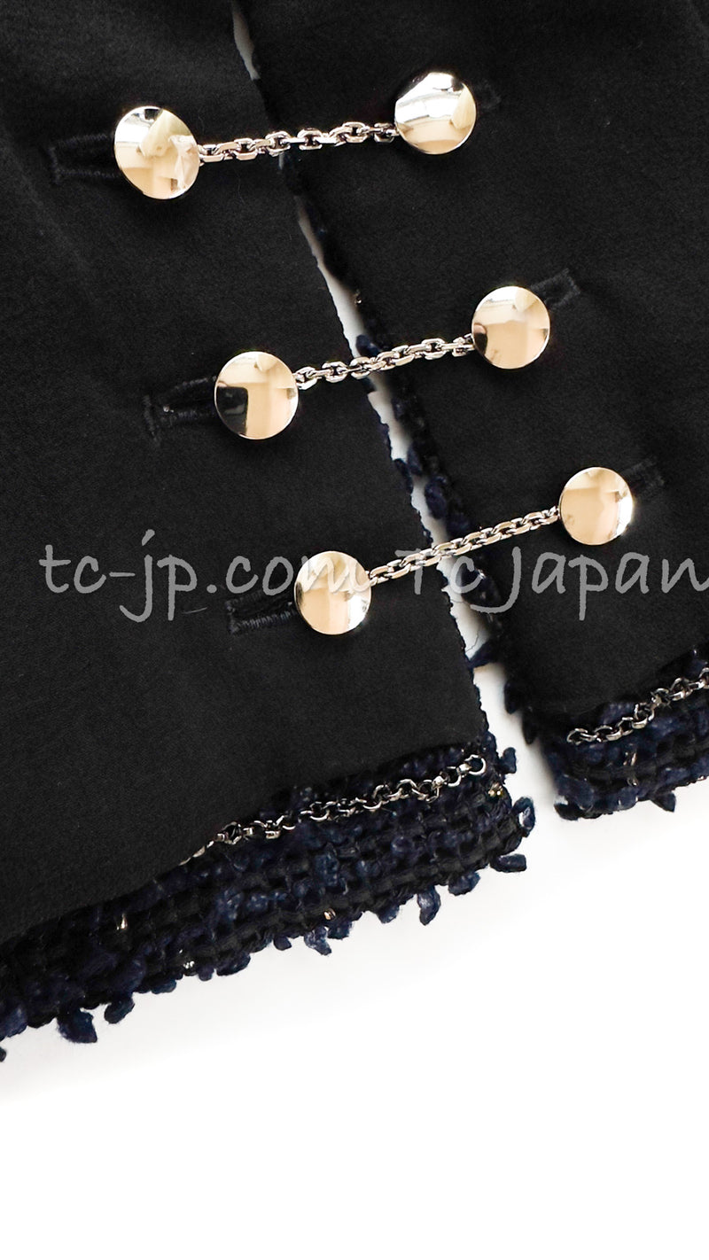 CHANEL 04S Black Navy Metallic Pearl Button Jacket 34 シャネル ブラック ネイビー メタリック パールボタン ジャケット 即発