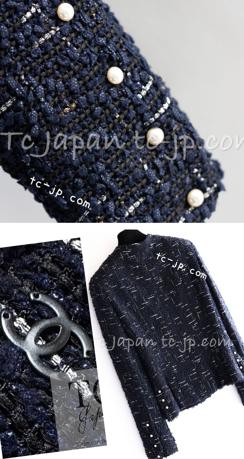 シャネル ジャケット CHANEL ブラック ネイビー メタリック パールボタン 04S Black Navy Metallic Pearl  Button Jacket – TC JAPAN