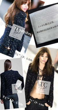 CHANEL 04S Black Navy Metallic Pearl Button Jacket 34 シャネル ブラック ネイビー メタリック パールボタン ジャケット 即発