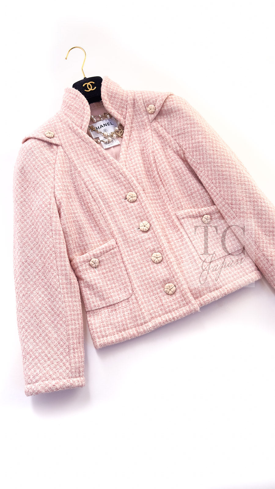 シャネル ジャケット CHANEL ピンク ウール アルパカ シルク スタンド