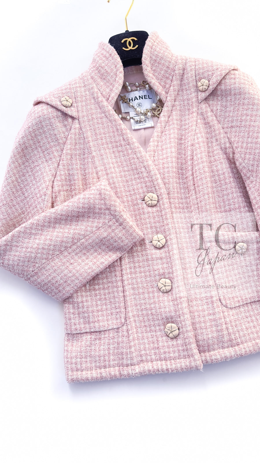 シャネル ジャケット CHANEL ピンク ウール アルパカ シルク スタンド
