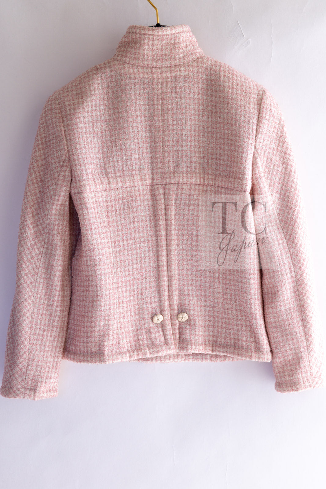 シャネル カメリアボタンピンク シャネル ジャケット CHANEL ピンク ウール アルパカ シルク スタンド