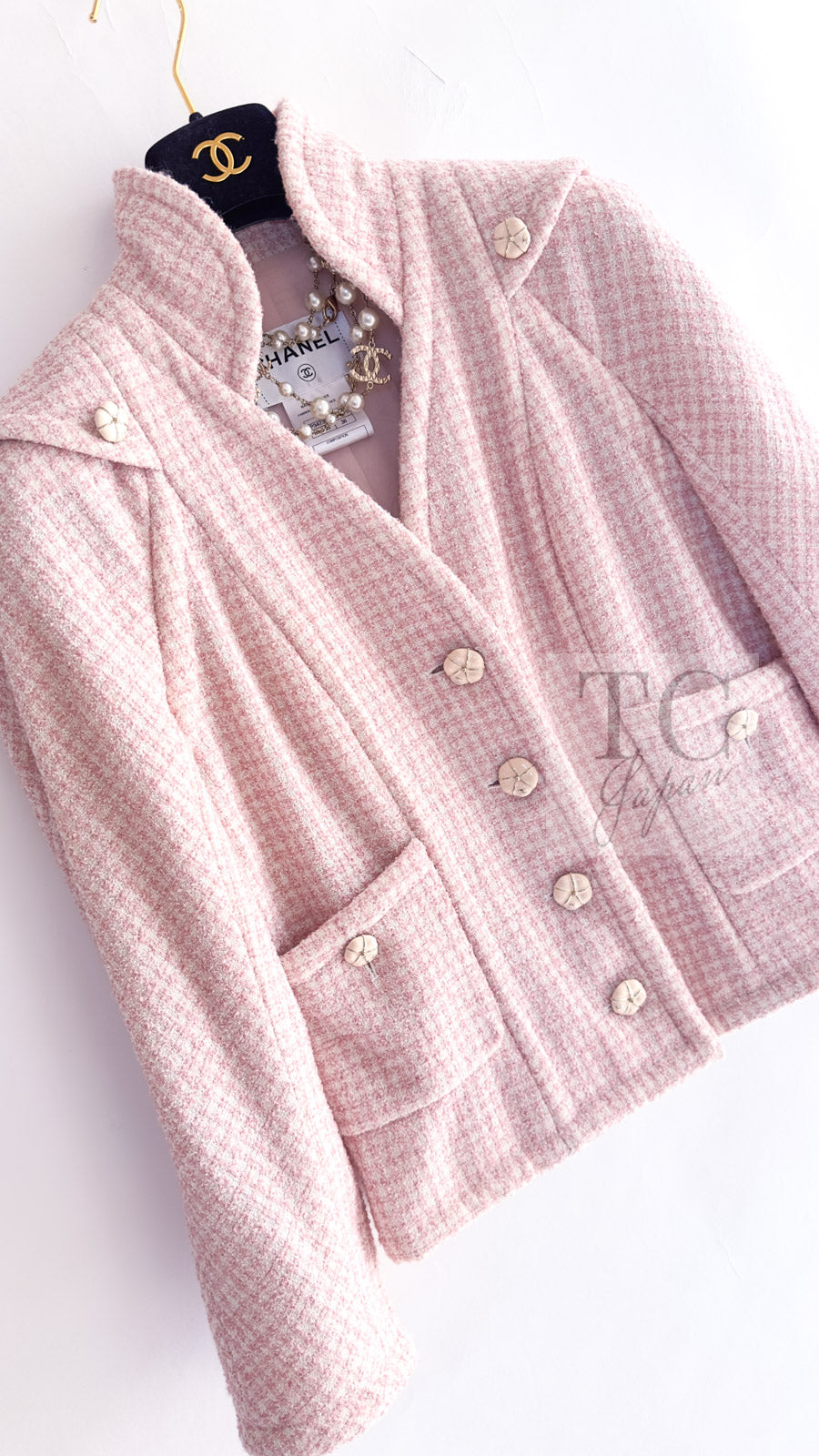 シャネル ジャケット CHANEL ピンク ウール アルパカ シルク スタンド