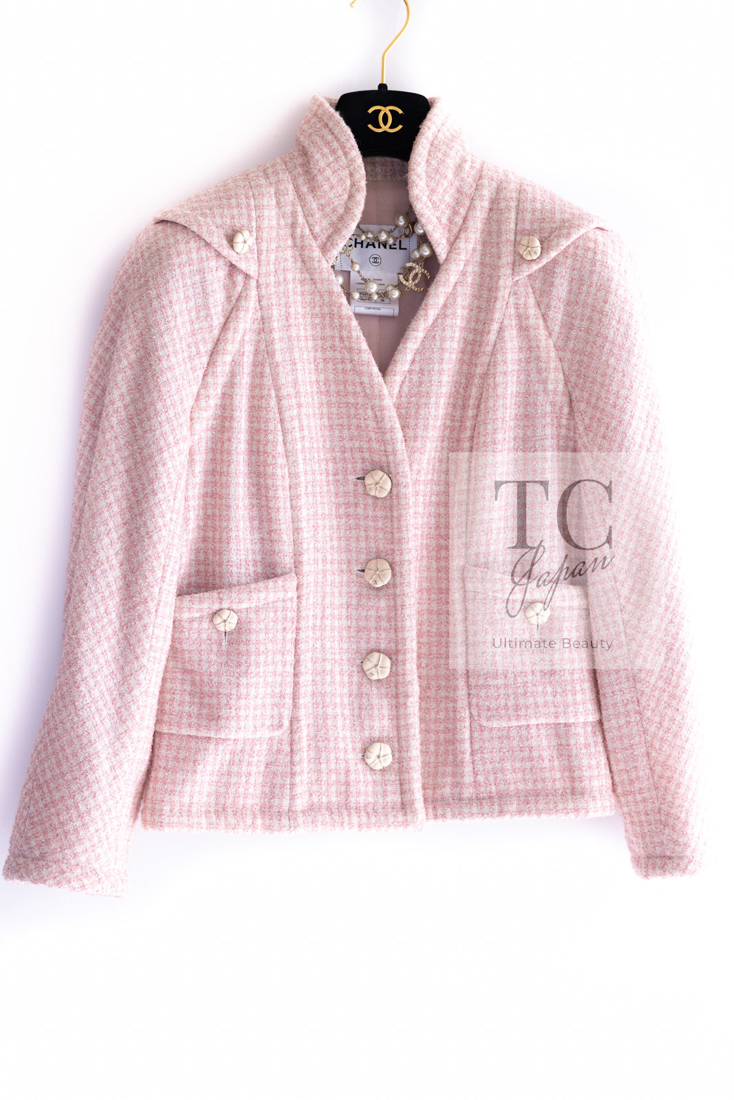 シャネル ジャケット CHANEL ピンク ウール アルパカ シルク スタンド