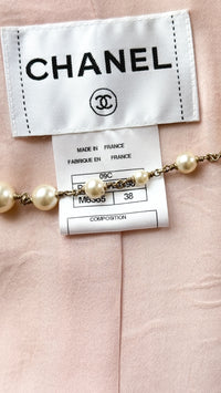 CHANEL 09C Pink Wool Silk Alpaca Silk Stand Collar Camellia Buttons Jacket 38 シャネル ピンク ウール アルパカ シルク スタンド カラー カメリア ボタン ジャケット 即発