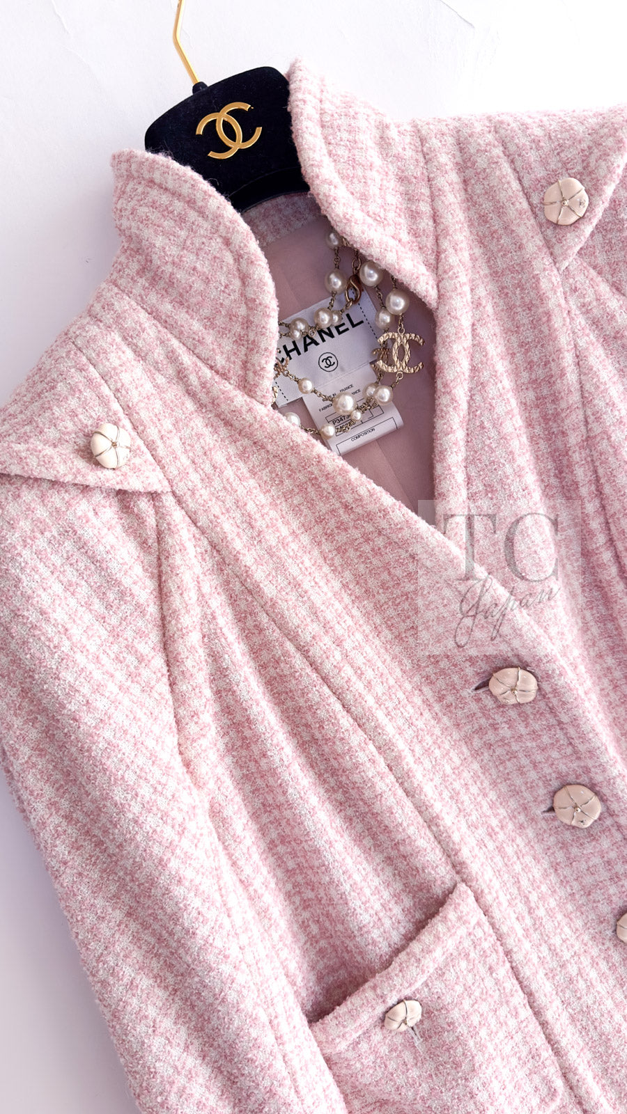 シャネル ジャケット CHANEL ピンク ウール アルパカ シルク スタンド