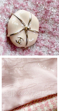 CHANEL 09C Pink Wool Silk Alpaca Silk Stand Collar Camellia Buttons Jacket 38 シャネル ピンク ウール アルパカ シルク スタンド カラー カメリア ボタン ジャケット 即発