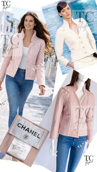 CHANEL 09C Pink Wool Silk Alpaca Silk Stand Collar Camellia Buttons Jacket 38 シャネル ピンク ウール アルパカ シルク スタンド カラー カメリア ボタン ジャケット 即発