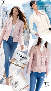 CHANEL 09C Pink Wool Silk Alpaca Silk Stand Collar Camellia Buttons Jacket 38 シャネル ピンク ウール アルパカ シルク スタンド カラー カメリア ボタン ジャケット 即発