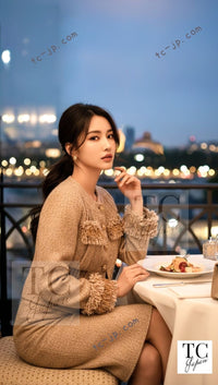 CHANEL 13C Gold Silk Fringe Collarless Tweed Jacket 34 シャネル ゴールド シルク フリンジ ノーカラー ツイード ジャケット 即発