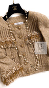 CHANEL 13C Gold Silk Fringe Collarless Tweed Jacket Skirt Suit 38 シャネル ゴールド シルク フリンジ ノーカラー ツイード ジャケット スカート スーツ 即発