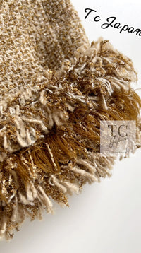 CHANEL 13C Gold Creme Silk Fringe Collarless Tweed Jacket Skirt Suit 34 36 5