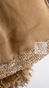 CHANEL 13C Gold Creme Silk Fringe Collarless Tweed Jacket Skirt Suit 34 36 | HK