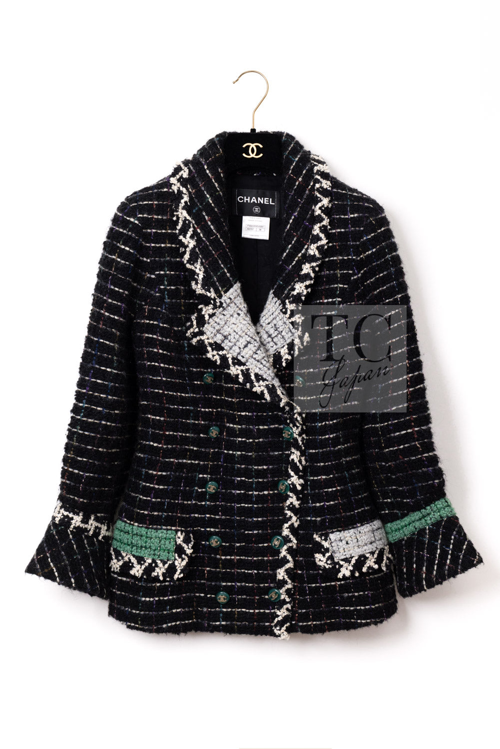 CHANEL 09A Black Green Wool Silk Mohair Jacket Skirt Suit 38 3