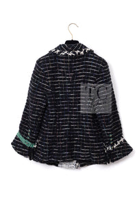CHANEL 09A Black Green Wool Silk Mohair Jacket Skirt Suit 38 5