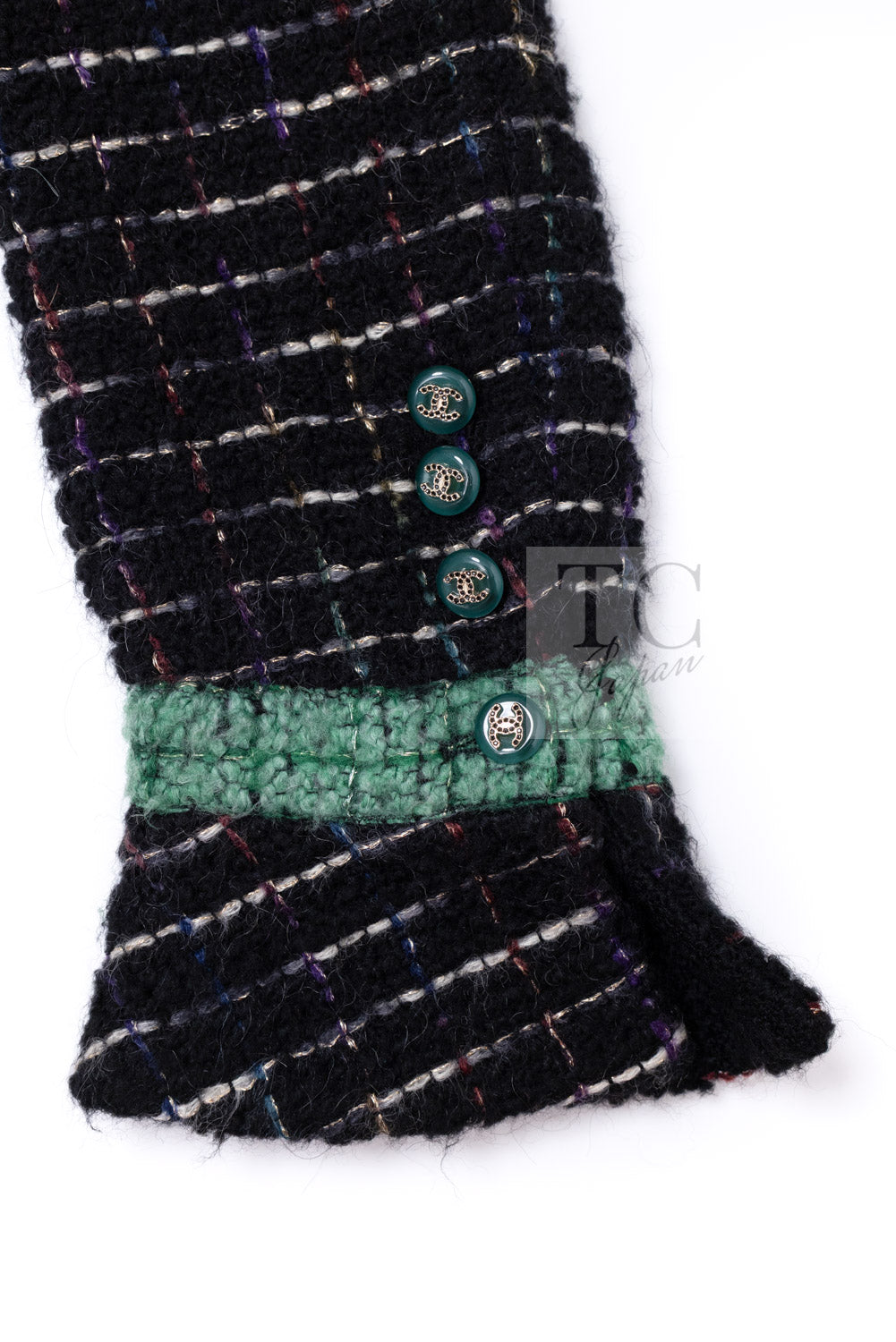 CHANEL 09A Black Green Wool Silk Mohair Jacket Skirt Suit 38 7