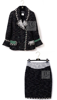 CHANEL 09A Black Green Wool Silk Mohair Jacket Skirt Suit 38 2