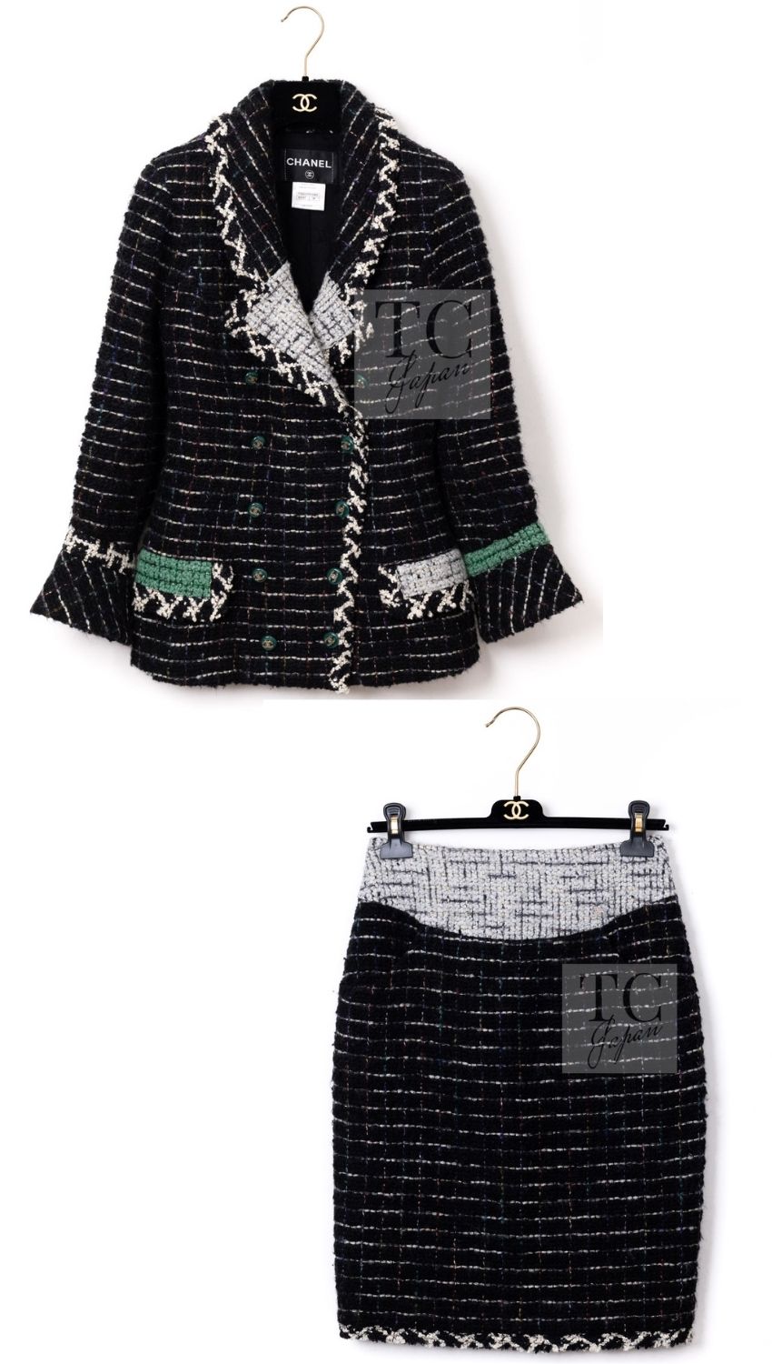 CHANEL 09A Black Green Wool Silk Mohair Jacket Skirt Suit 38 2