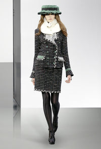 CHANEL 09A Black Green Wool Silk Mohair Jacket Skirt Suit 38 | US