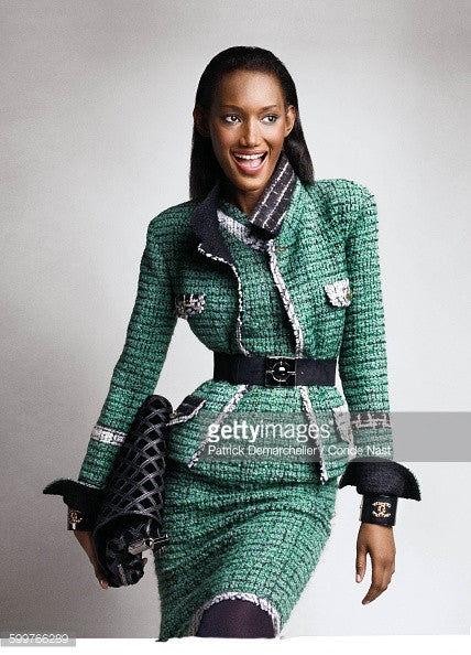 CHANEL 09A Black Green Wool Silk Mohair Jacket Skirt Suit 38 | US