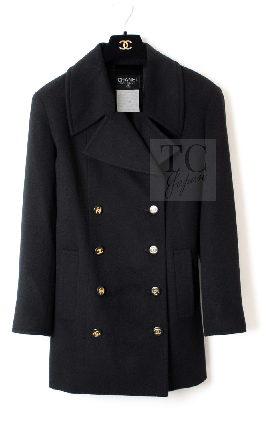 CHANEL 93A Vintage Black Double Cashmere Wool Jacket Coat 38 40 42 2