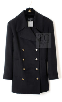 CHANEL 93A Vintage Black Double Cashmere Wool Jacket Coat 38 40 42 2