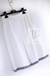 CHANEL 13S White Gray Pearl Trim Cotton Jacket Skirt Suit 40 42 シャネル ホワイト グレー パール トリミング コットン ジャケット スカート スーツ 即発