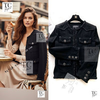 CHANEL 17C Black Cotton Denim Collarless Jacket 34 36 シャネル ブラック コットン デニム ノーカラー ジャケット 即発
