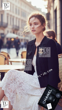 CHANEL 17C Black Cotton Denim Collarless Jacket 34 36 シャネル ブラック コットン デニム ノーカラー ジャケット 即発