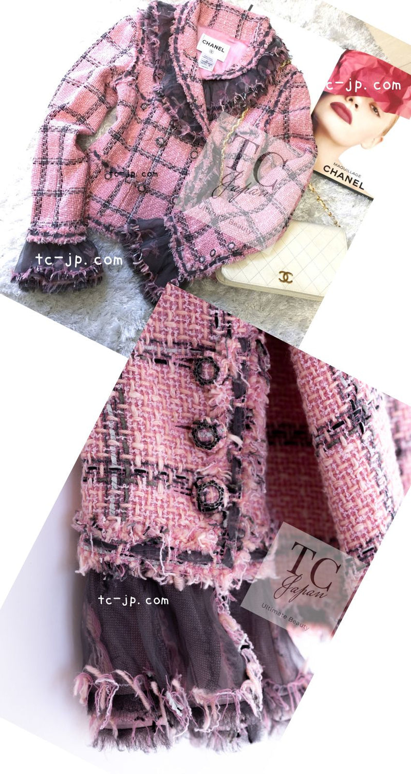 CHANEL 08PF Pink Ruffle Wool Cotton Lesage Tweed Jacket 36 シャネル ピンク フリル ウール コットン ルサージュ ツイード ジャケット 即発