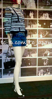 CHANEL 13S Navy White Gray Stripe Cotton Tweed Jacket 36 シャネル ネイビー ホワイト グレー ストライプ コットン ツイード ジャケット 即発