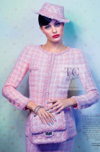 CHANEL 14A Pink White Wool Mohair Zipper Collarless Tweed Jacket 34 シャネル ピンク ホワイト ウール モヘア ジッパー ノーカラー ツイード ジャケット 即発