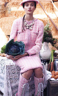 CHANEL 14A Pink White Wool Mohair Zipper Collarless Tweed Jacket 34 シャネル ピンク ホワイト ウール モヘア ジッパー ノーカラー ツイード ジャケット 即発