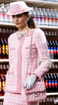 CHANEL 14A Pink White Wool Mohair Zipper Collarless Tweed Jacket 34 シャネル ピンク ホワイト ウール モヘア ジッパー ノーカラー ツイード ジャケット 即発