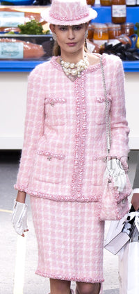 CHANEL 14A Pink White Wool Mohair Zipper Collarless Tweed Jacket 34 シャネル ピンク ホワイト ウール モヘア ジッパー ノーカラー ツイード ジャケット 即発