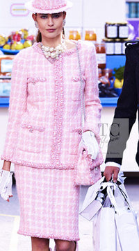 CHANEL 14A Pink White Wool Mohair Zipper Collarless Tweed Jacket 34 シャネル ピンク ホワイト ウール モヘア ジッパー ノーカラー ツイード ジャケット 即発