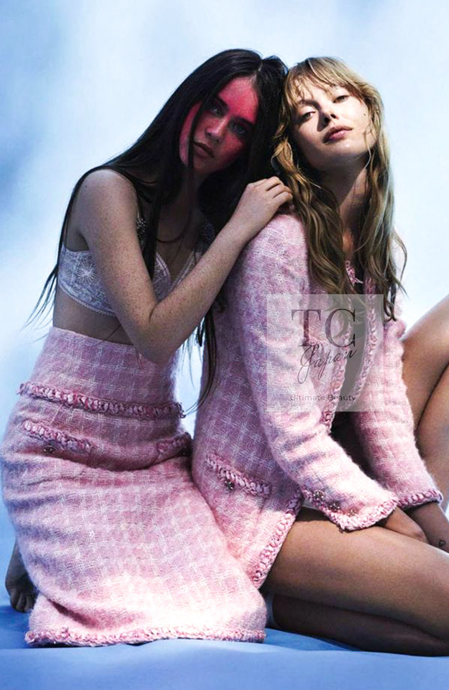 CHANEL 14A Pink White Wool Mohair Zipper Collarless Tweed Jacket 34 シャネル ピンク ホワイト ウール モヘア ジッパー ノーカラー ツイード ジャケット 即発