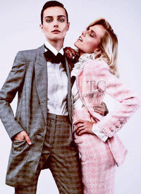 CHANEL 14A Pink White Wool Mohair Zipper Collarless Tweed Jacket 34 シャネル ピンク ホワイト ウール モヘア ジッパー ノーカラー ツイード ジャケット 即発