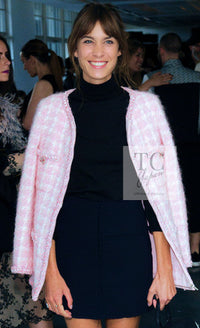 CHANEL 14A Pink White Wool Mohair Zipper Collarless Tweed Jacket 34 シャネル ピンク ホワイト ウール モヘア ジッパー ノーカラー ツイード ジャケット 即発
