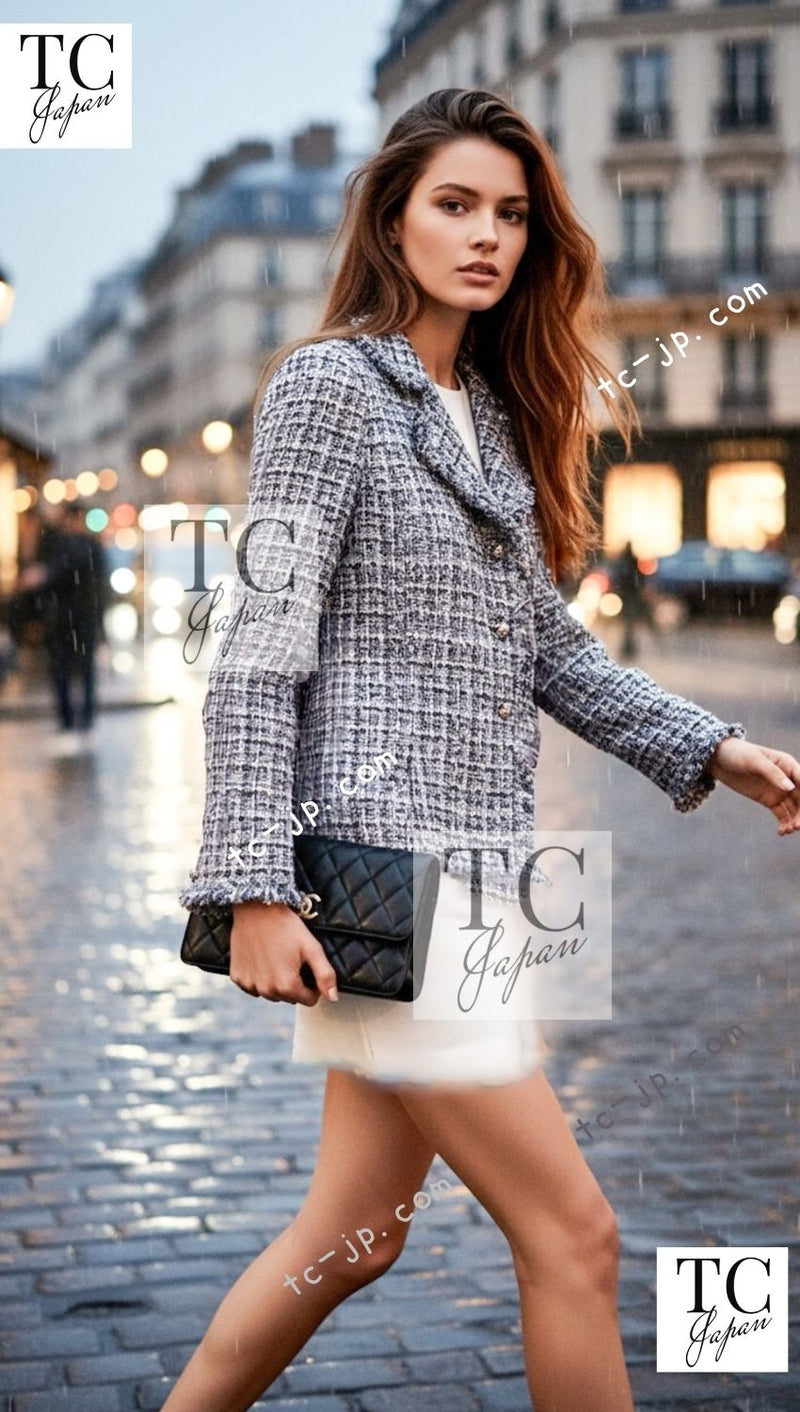 CHANEL 10S Gray Pearl Button Tweed Jacket 34 シャネル グレー パール ココボタン ツイード ジャケット 即発 - TC JAPAN