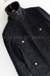 CHANEL 03A Dark Gray Cotton Denim KATE MOSS Knit Collar Front Zipper Jacket 38 シャネル ダーク グレー コットン デニム ニット 襟 フロント ジッパー ジャケット 即発