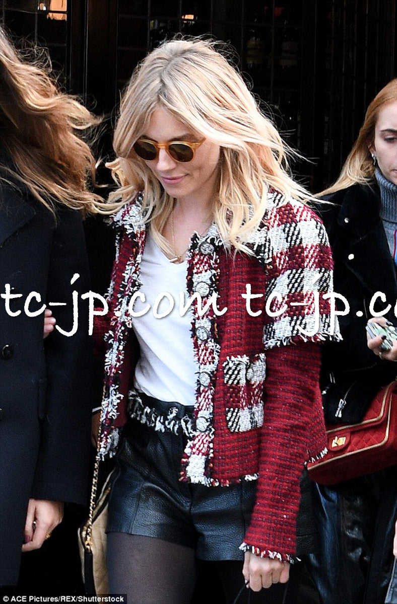 シャネル ジャケット CHANEL レッド チェック ウール ツイード 16A Red 