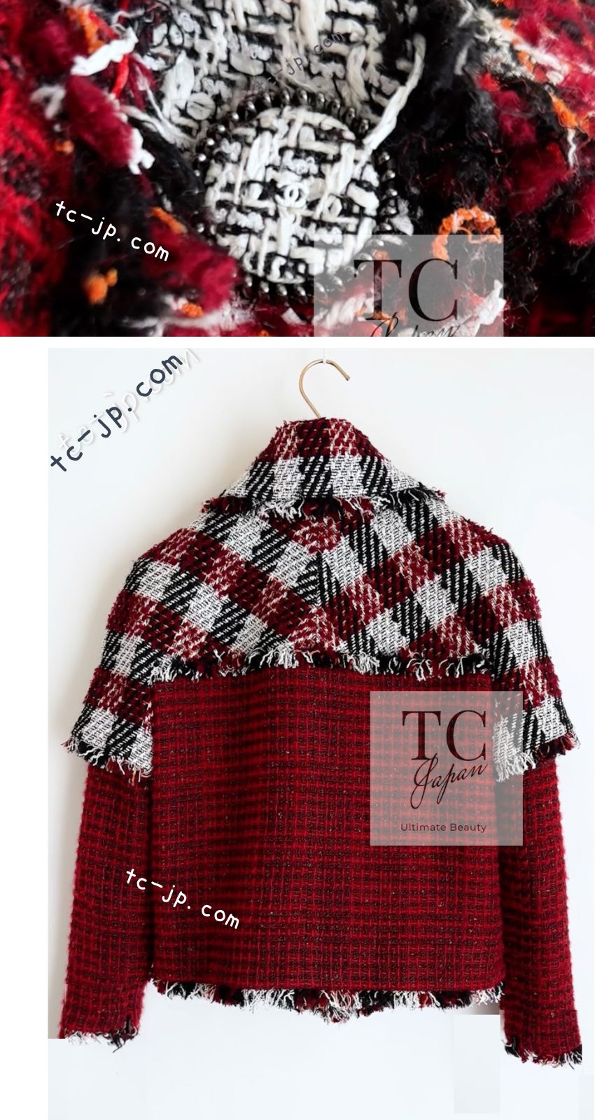 シャネル ジャケット CHANEL レッド チェック ウール ツイード 16A Red 